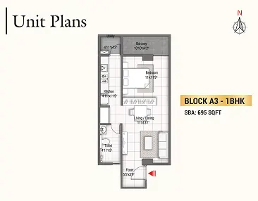 1 BHK Floor Plan