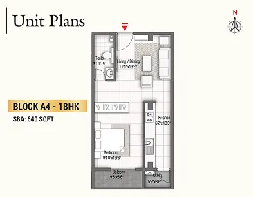 1 BHK Floor Plan