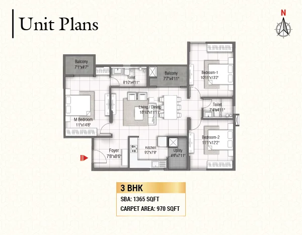 3 BHK Floor Plan Type 2
