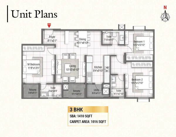 3 BHK Floor Plan Type 3