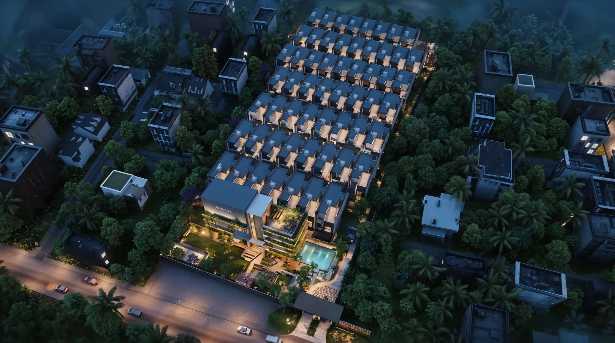 Aerial view of GR Swara villa rows